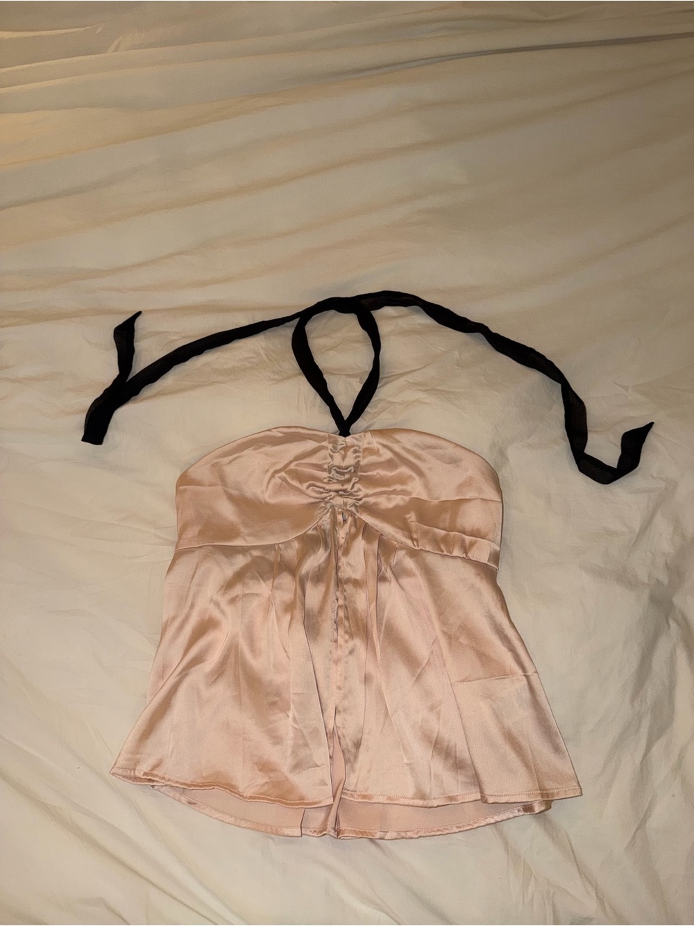 Ecote Blush Satin Halter Bandeau with Black Ties